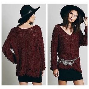FREE PEOPLE Vneck Loose Knit Sweater in Cinnamon